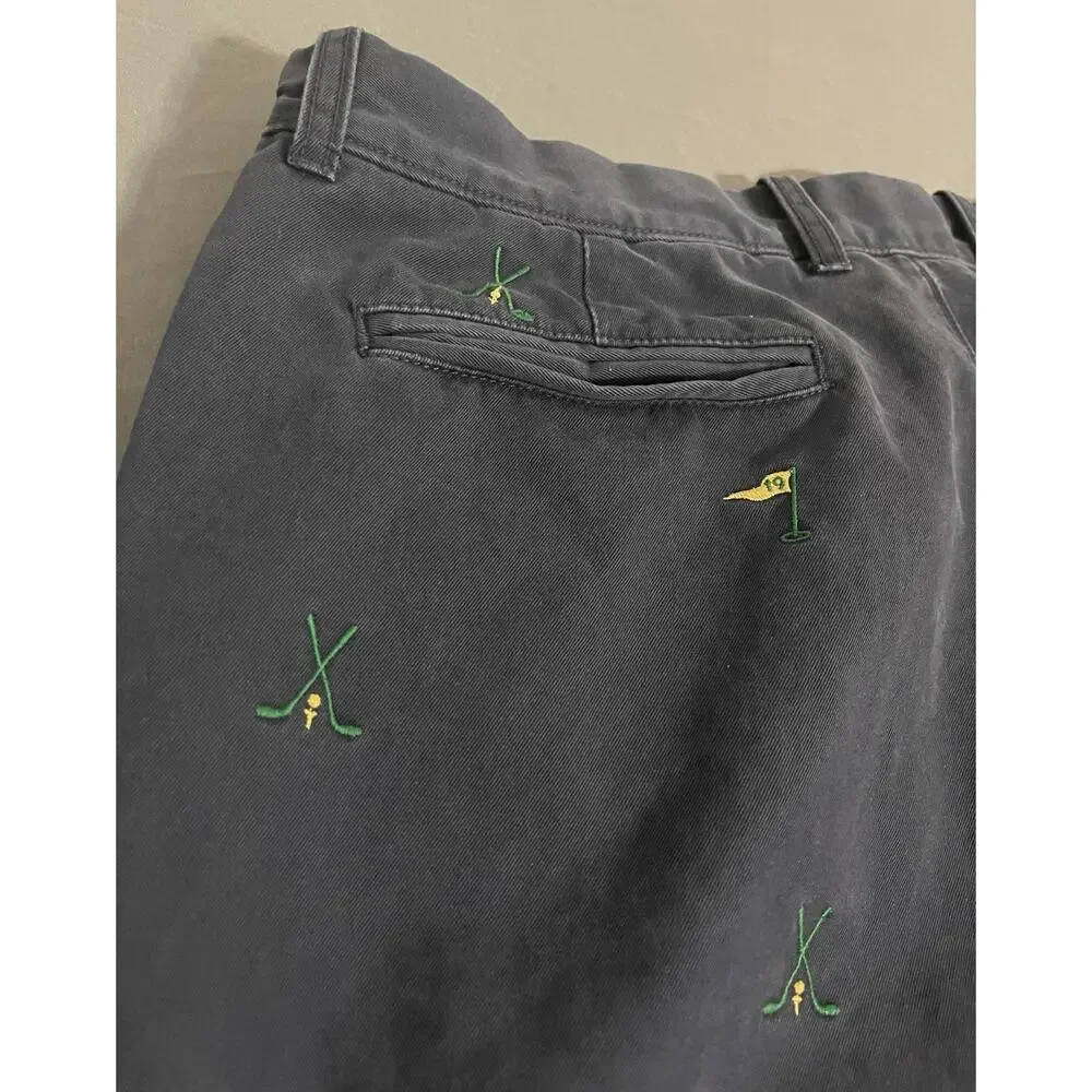 Vintage 36x32 J.Crew Navy Golf 19th Hole Embroidered Chinos Pants Style 87563